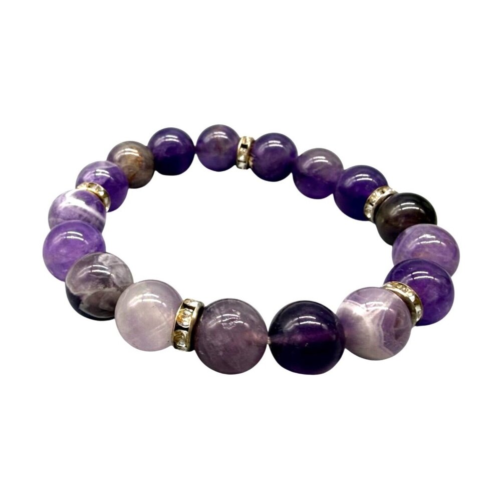 Bracelet Beaded Stretch Purple Gemstone Rhinestone Layering 2 inches diameter